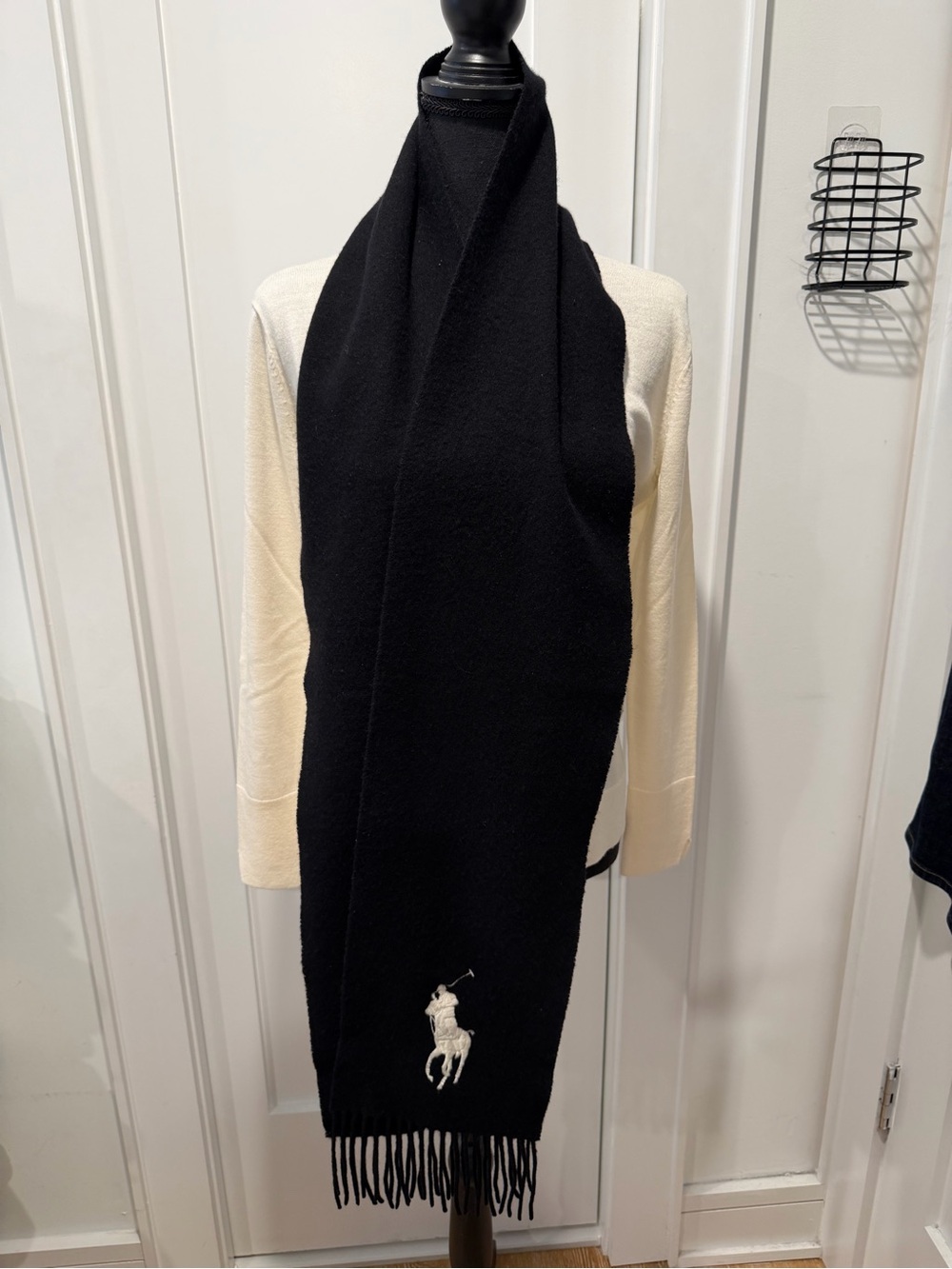 Ralph Lauren Cashmere Lambswool Big Pony Scarf Black NWOT $295 - Picture 4 of 5
